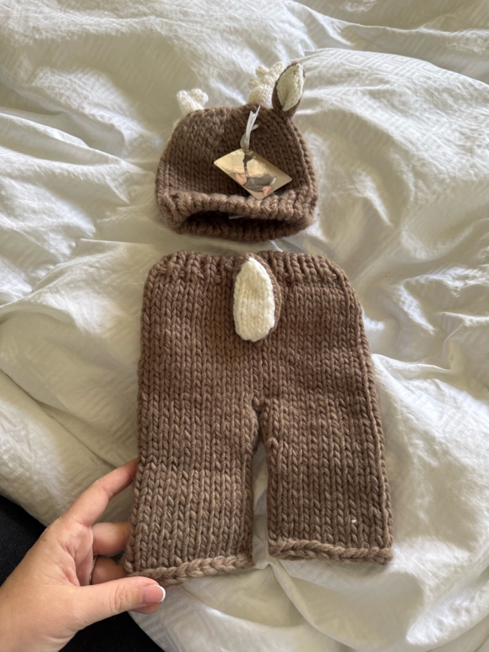 Brown Knit Deer Diaper Cover & Hat Set - Kids